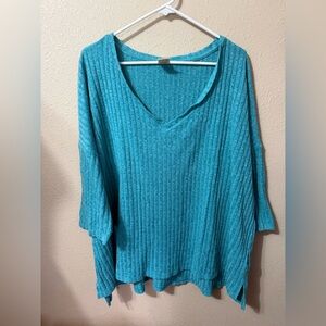 Faded Glory Women’s Blue 3/4 Sleeve V Neck Blouse 4X